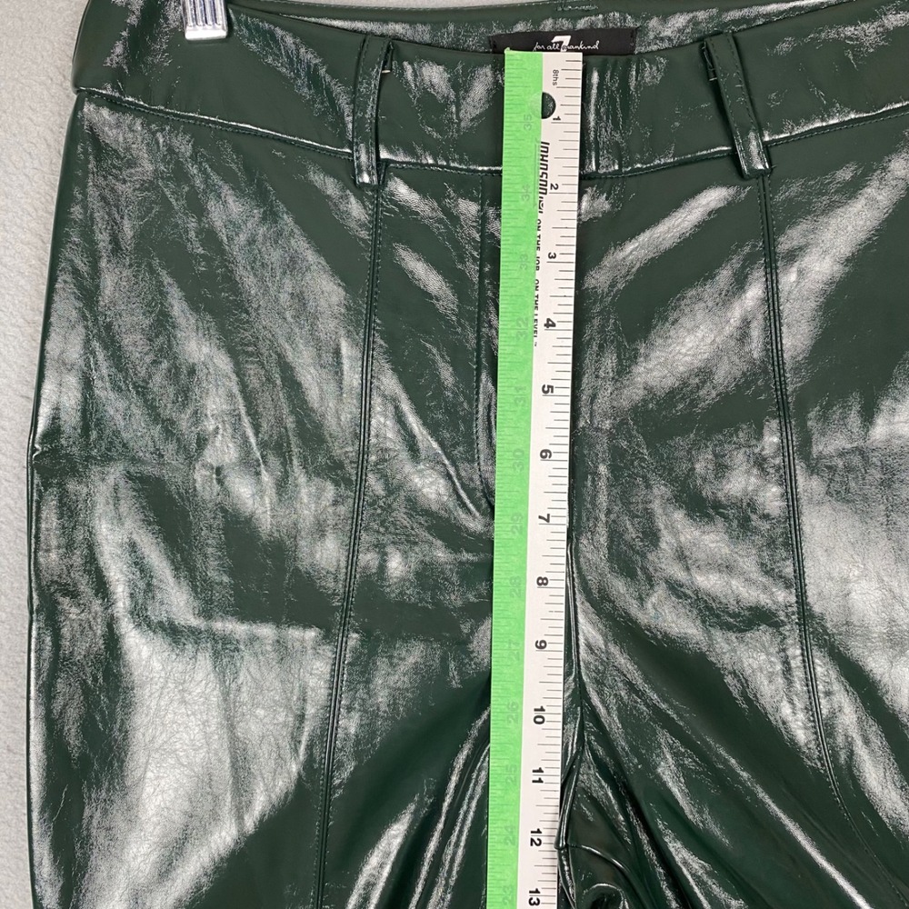 7 For All Mankind High Rise Shiny Faux Leather Flare Pant Women M Dark Green NWT - Picture 11 of 13
